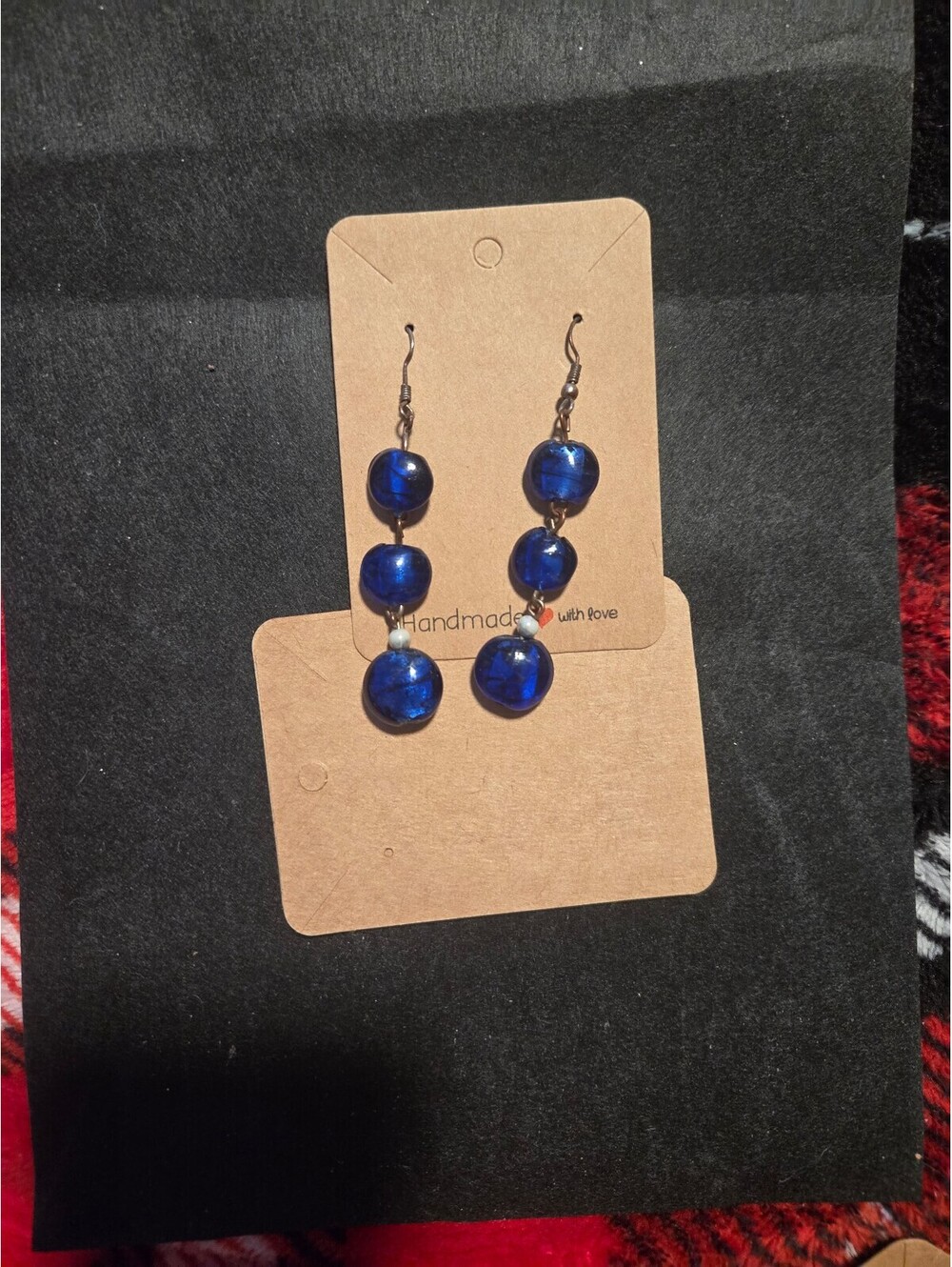 Handmade blue beaded dangle earrings
